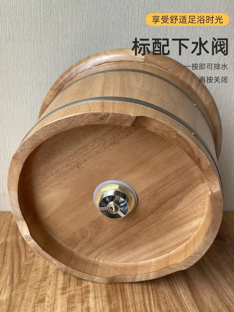 

Foot-soaking bucket with drain valve automatically drains Household wooden bucket passes through the leg footbath