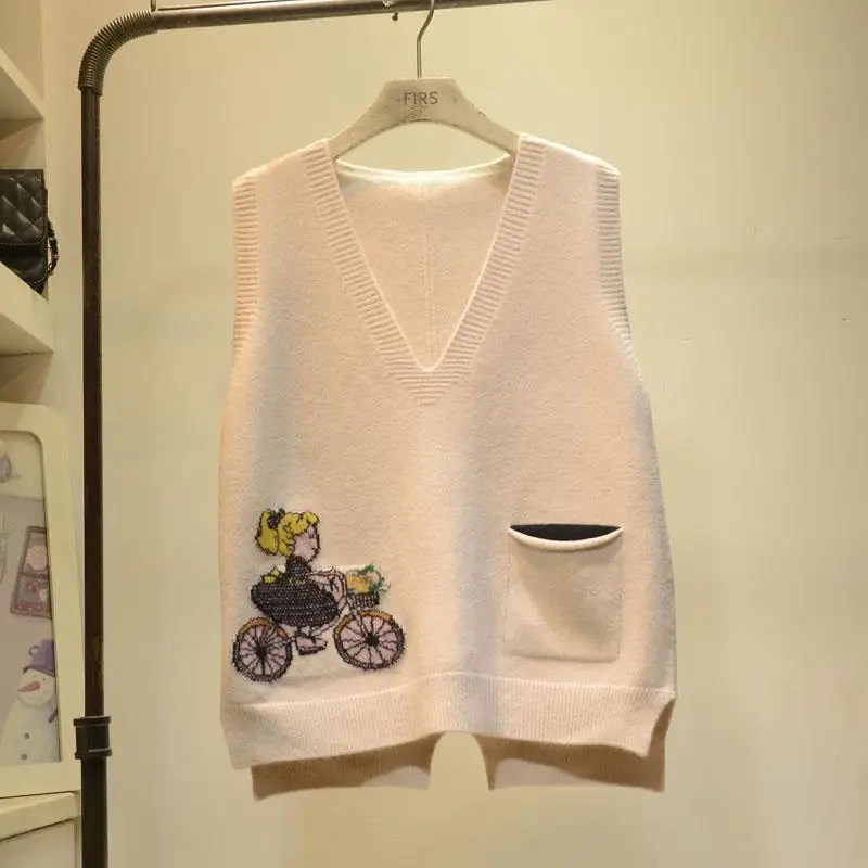 

Vest Knitted Top Women's Early Autumn 2023 New Loose Versatile Pullover Sweater Fashion Warm Sleeveless Warm Vest Ladies H81