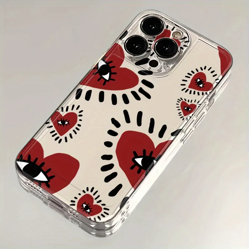 

Red heart-shaped eyes phone case for iPhone 17 16 15 14 13 12 11 Pro/ Max/Plus shock-proof rear cover anti-fingerprint