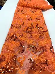 Tissu nigérian en dentelle de perles, luxueux, fait à la main, paillettes et perles brodées, de haute qualité, pour robe, 2023