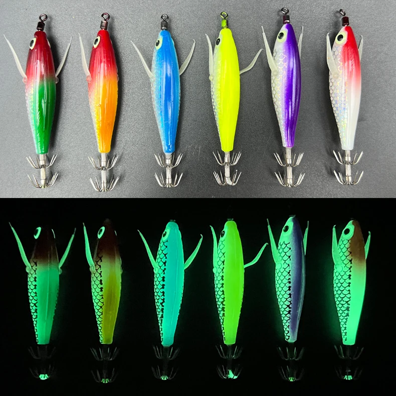 ShareShark 5 Stück/Box Tintenfisch-Jig-Köder 8cm 5,6g UV-Leuchtender Garnelenköder Horizontaler Kunstköder für Tintenfische, Oktopus, Salzwasser – Detail 17