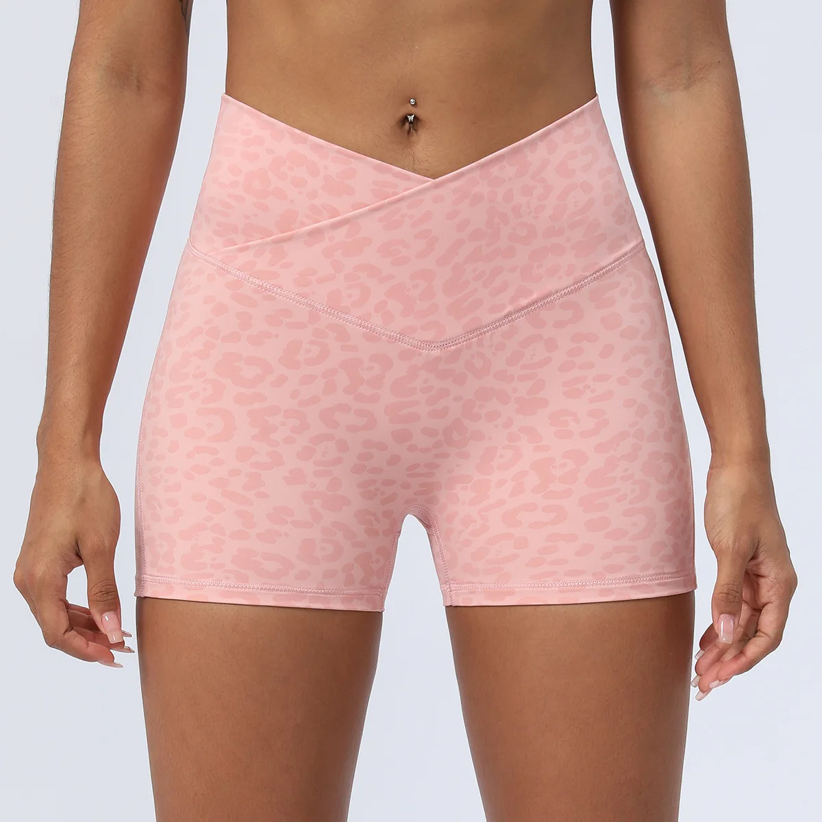 Women Yoga Fitness Running Workout Gym Push Up High Waist Tights Leggings Yoga Shorts Sports Short Cycling Animal Print V Cross