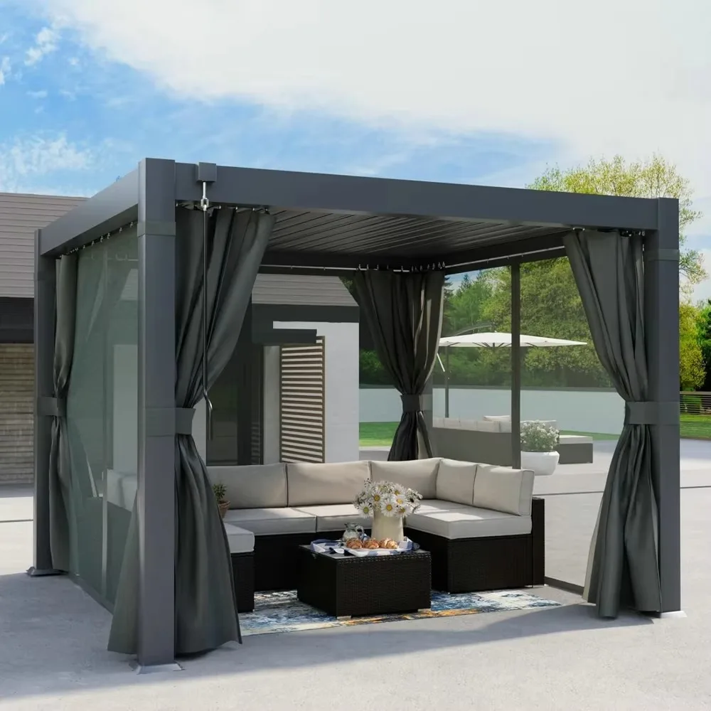 

Waterproof Bioclimatic Aluminum Pergola Smart Outdoor Shelter & Patio Roof Adjustable Louvered Gazebo for Villa Garden & Terrace