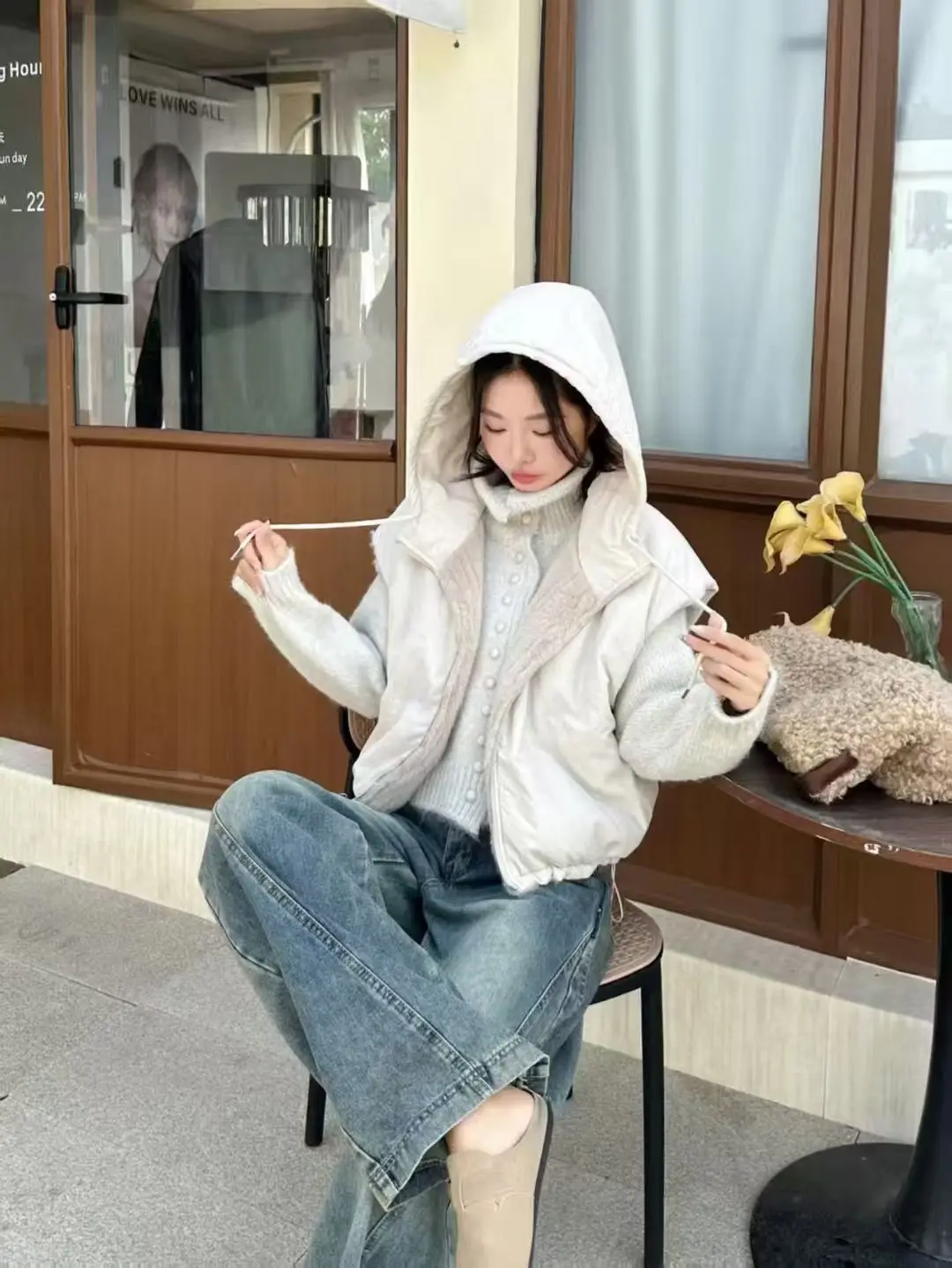 

Экологичный меховой жилет, верхняя одежда, женская зимняя хлопковая подкладка, двусторонний капюшон, свободный крой, корейский теплый длинный све