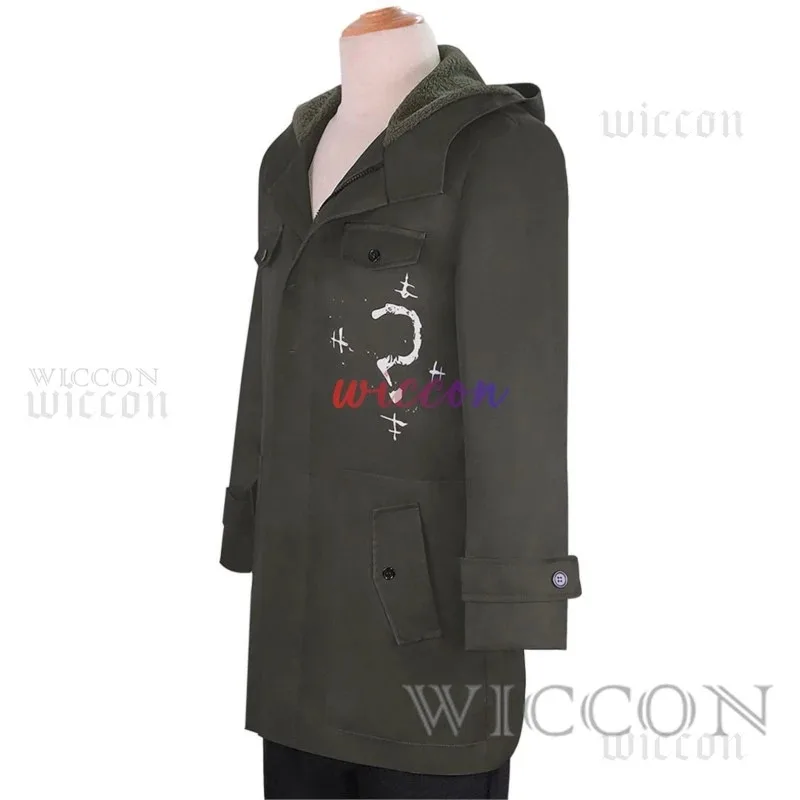 

asdh8@Army Green Riddler cosplay Costume Jacket with Mask Headgear Gloves Edward Villain Question Mark Coat Halloween O