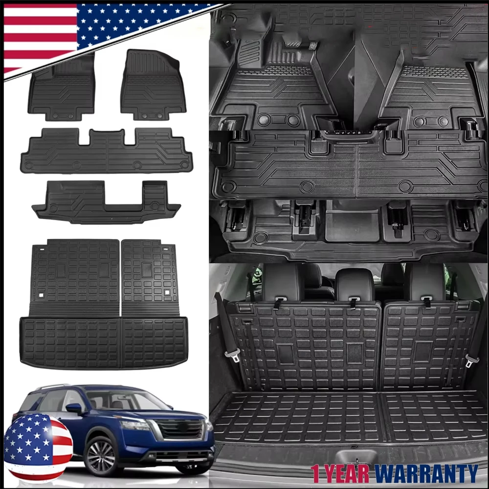 

1 комплект, высококачественные автомобильные 3D 3 ряда ковриков и грузовой вкладыш для Nissan Pathfinder 2022-2024 7 пассажиров