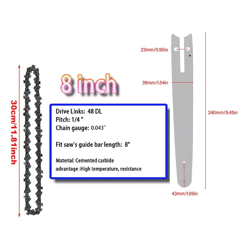 2/3/4 PCS 8 inch Metal Chainsaw Chain 1/4\