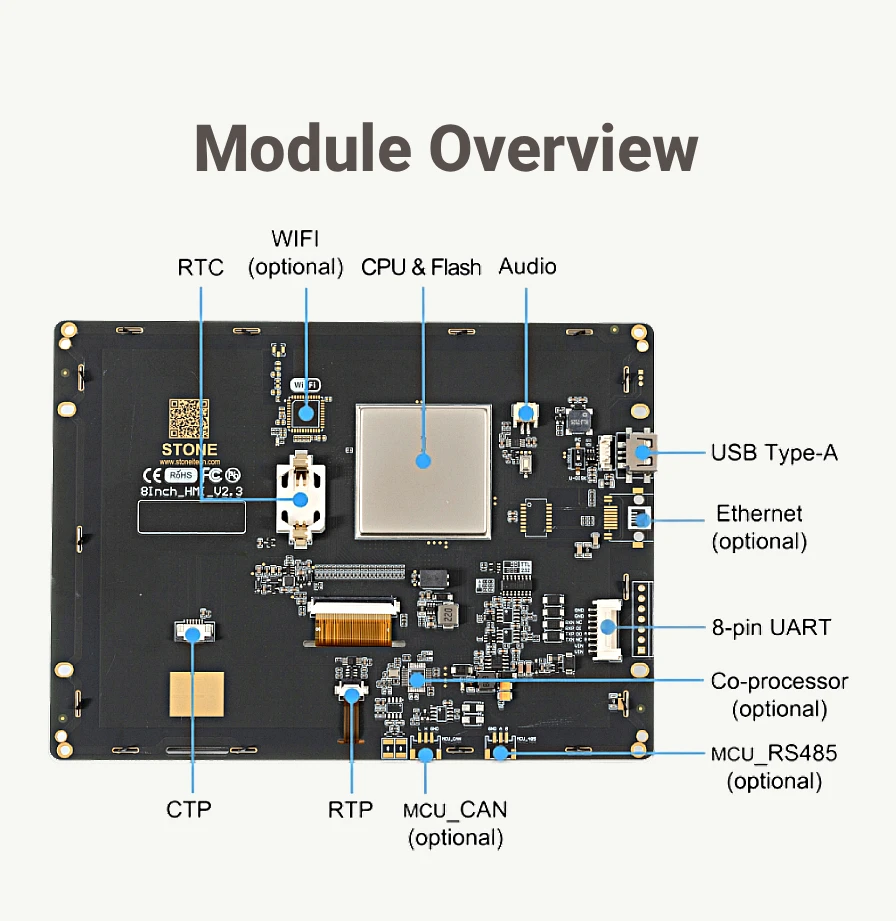 STONE I 8 Zoll 800*600 HMI TFT LCD-Displaymodul UART-Anschluss ohne Touchscreen + RS485/RS422/RS232/TTL – Detail 2