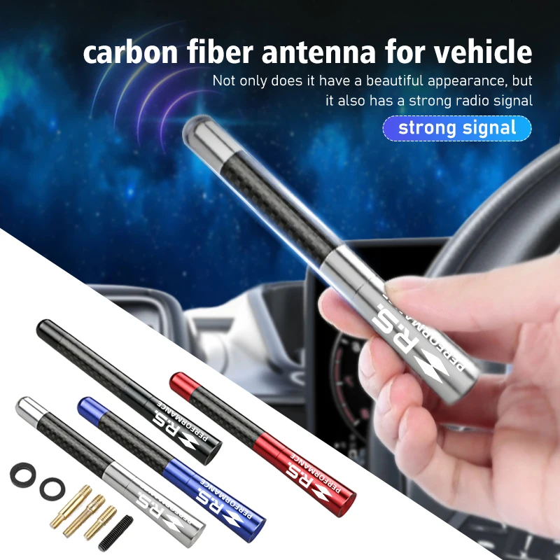 Antena corta de fibra de carbono para coche, accesorios de recepción de Radio FM de Metal para Renault RS Clio Scenic Logan Megane Koleos Sandero Safrane