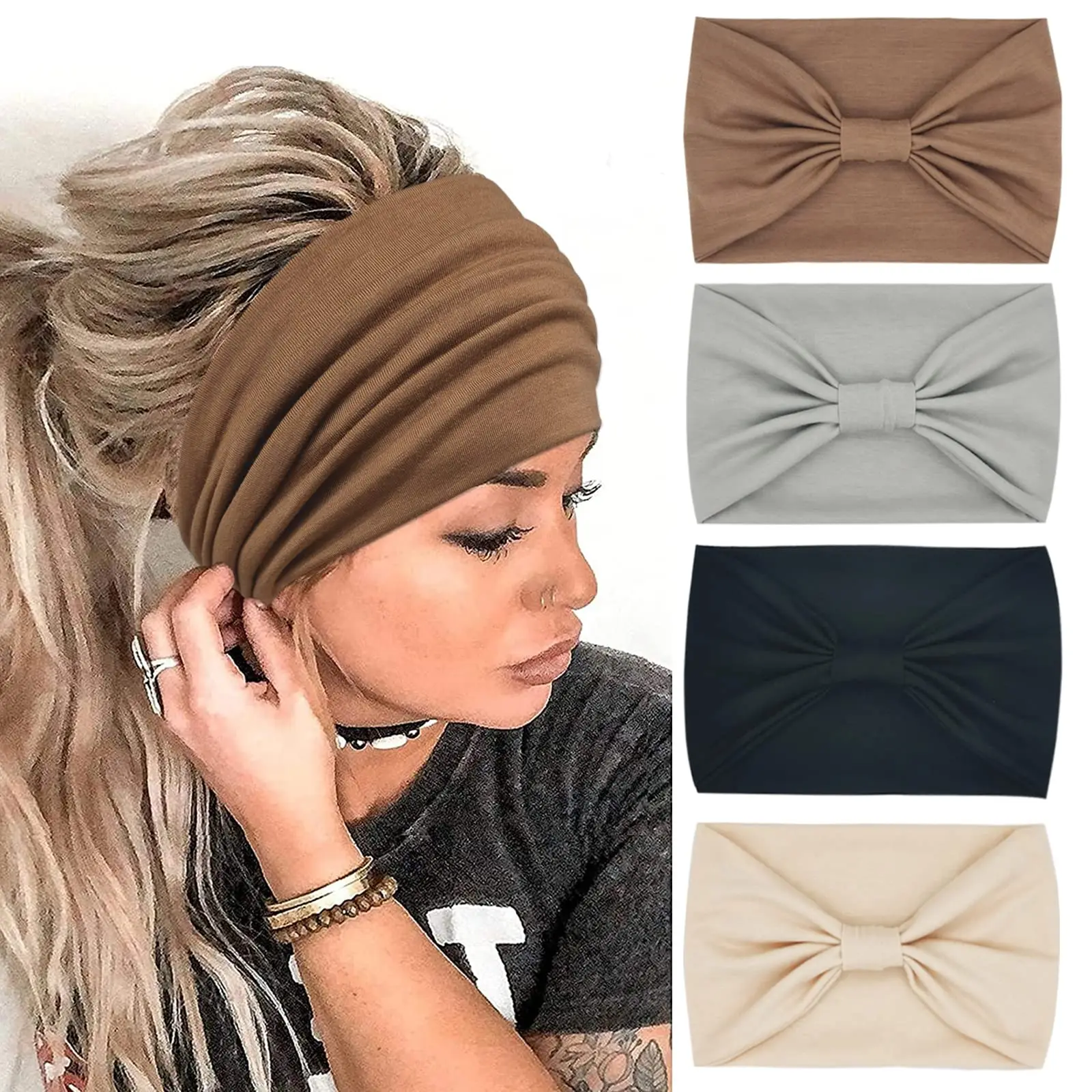 

Headbands for Women Cotton Wide Headwrap Yoga Workout Hairbands Elastic Sport Head Bands Turban Bandana Bandage Hair Accessories