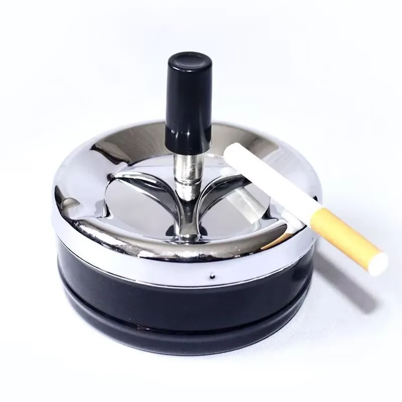 

Round Ashtray Windproof Push Down Spinning Metal Ashtray with Cigarette Cigar Smoking Smoke Ashtray Barware