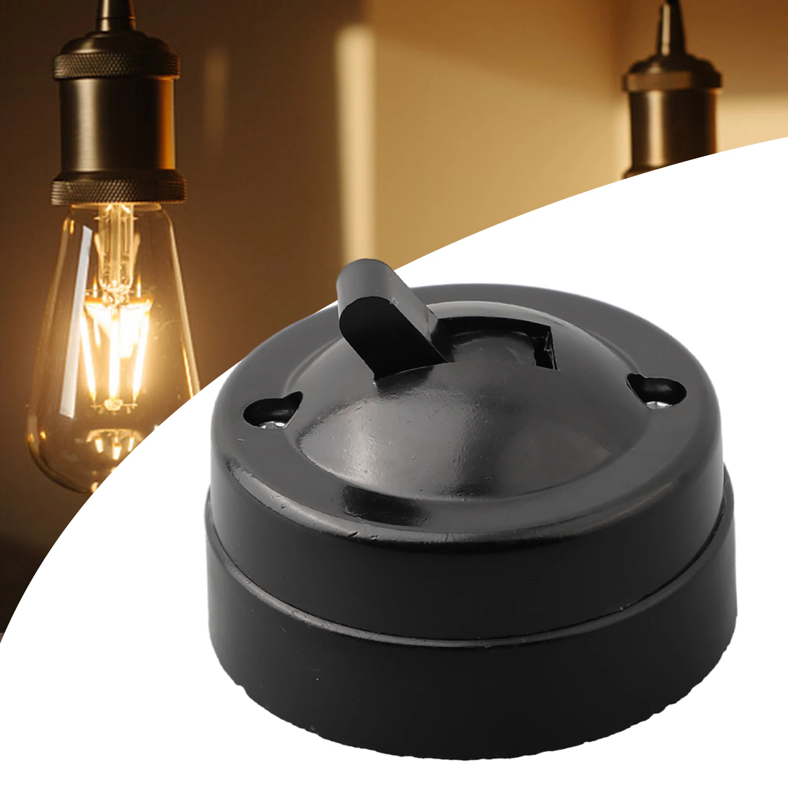 Single Control Switch Round Easy Install Household Light Switch Retro Retro Style 1PC 220-250V Black Practical