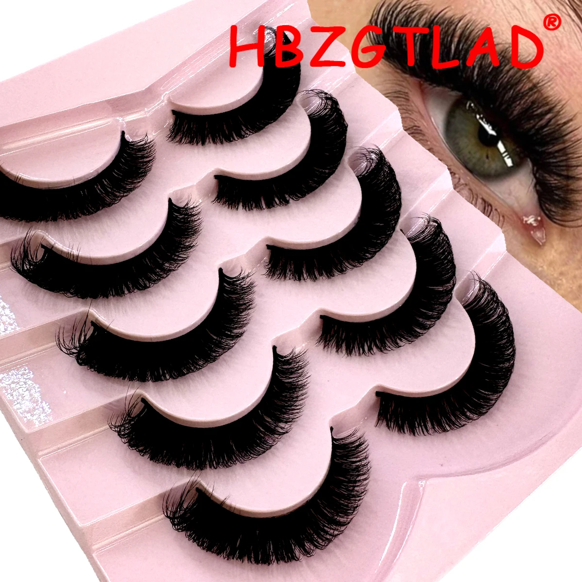 HBZGTLAD 5 Double Russian Curl Classic Cat Eye Mink Lashes Natural D Volume Puff Mink Eyelashes Cross-shaped Dramatic Curl Mink