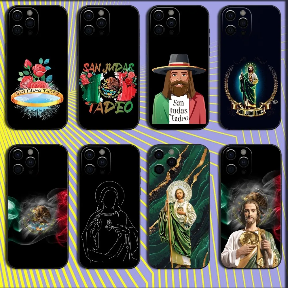 

San Judas Tadeo ART Phone Case For iPhone 16,15,14,13,12,11,Pro,X,XS,Max,XR,Plus,Mini Soft Black Cover