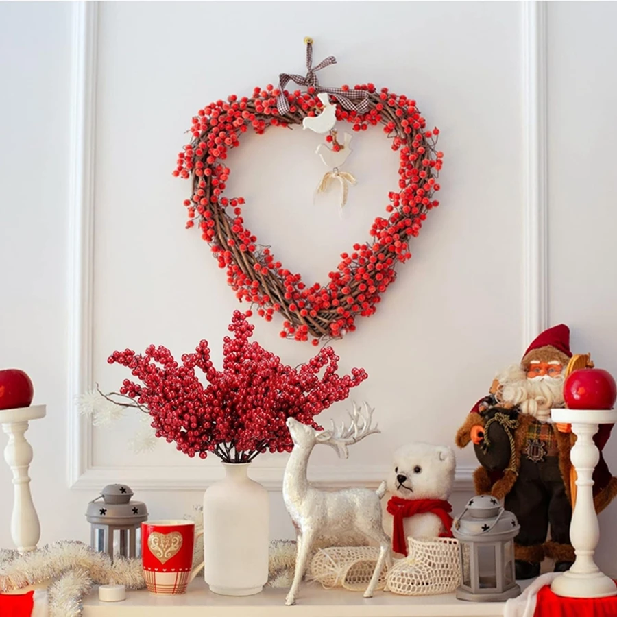 

5pcs Artificial Plant Holly Little Red Fruits New Year Christmas Tree Home Living Room Decorative Prop Wedding Exquistic Flowers