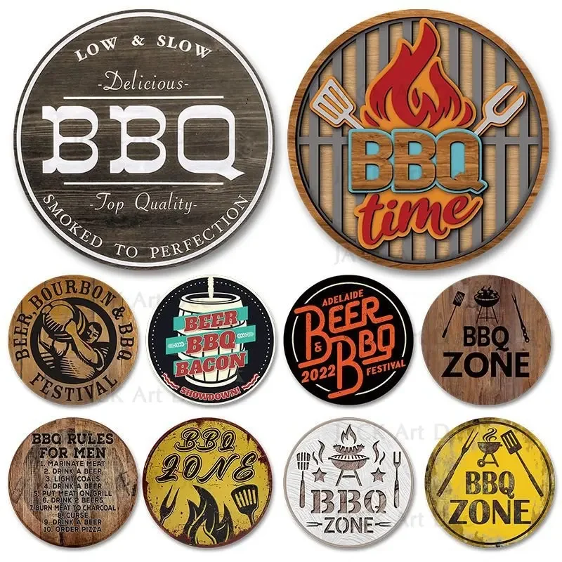 BBQ Zone Metal Tin Sign Vintage Dad`s BBQ Yard Outdoor Party Decoration Plate Retro Barbecue Rules Slogan Metal Signs