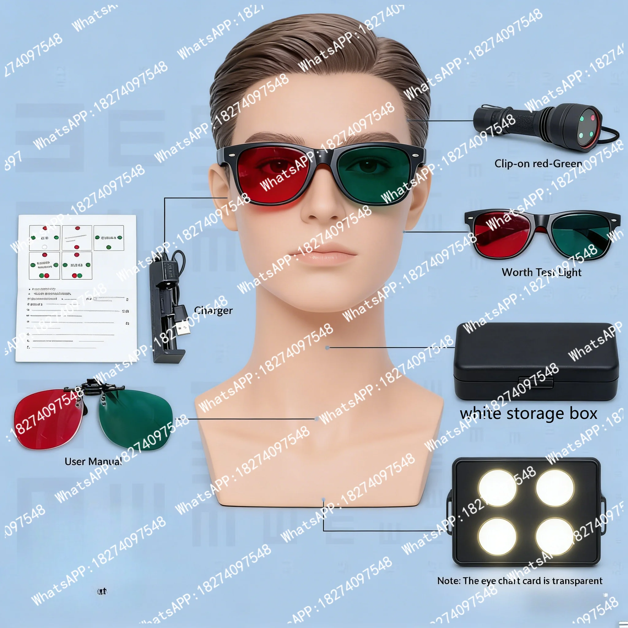 Worth 4 Dot Test Light With Red Green Glasses Clip On Lens Rechargeable Battery Strabismus Amblyopia Optometry Ophthalmic Tester