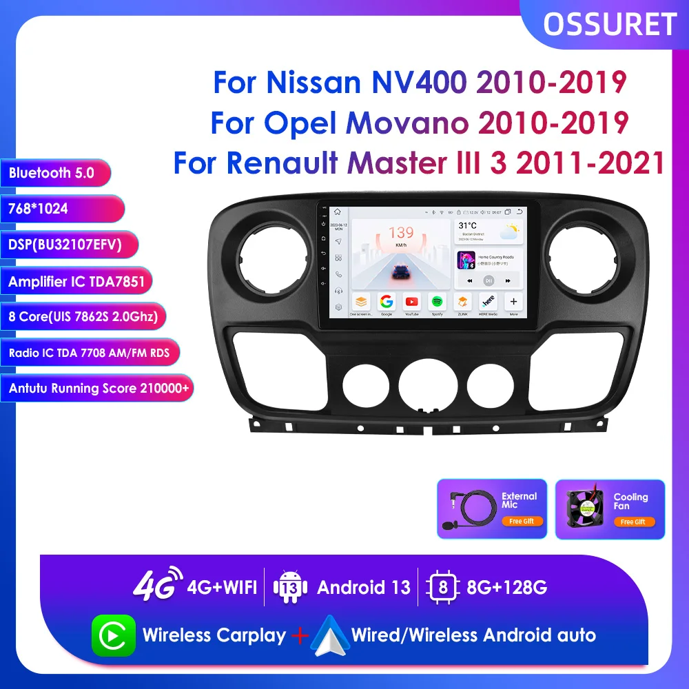 CarPlayワイヤレスマルチメディアプレーヤー,カーラジオ,Android 13,オクタコア,2 DIN,ルノーマスター,Lll 3, 2011-2021