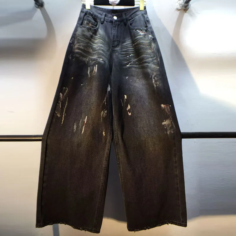 

Европейские модные черные джинсы для женщин, осень 2023, новые универсальные утягивающие прямые джинсы с высокой талией и тиснением, длинные брюки