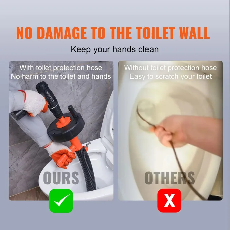 Drain Cleaner Machine 25FT Automatic Tube Cleaner Blockage Unblocker Toilet Sewer Pipe Dredge for Kitchen Bathroom