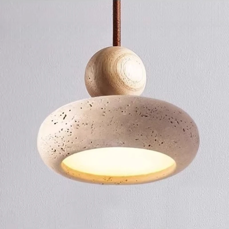 SJ Cave Stone LED Pendant Lights Fixtures Yellow Travertine Restaurant Bedroom Living Room Modern Hanging Lamp Chandelier view 5