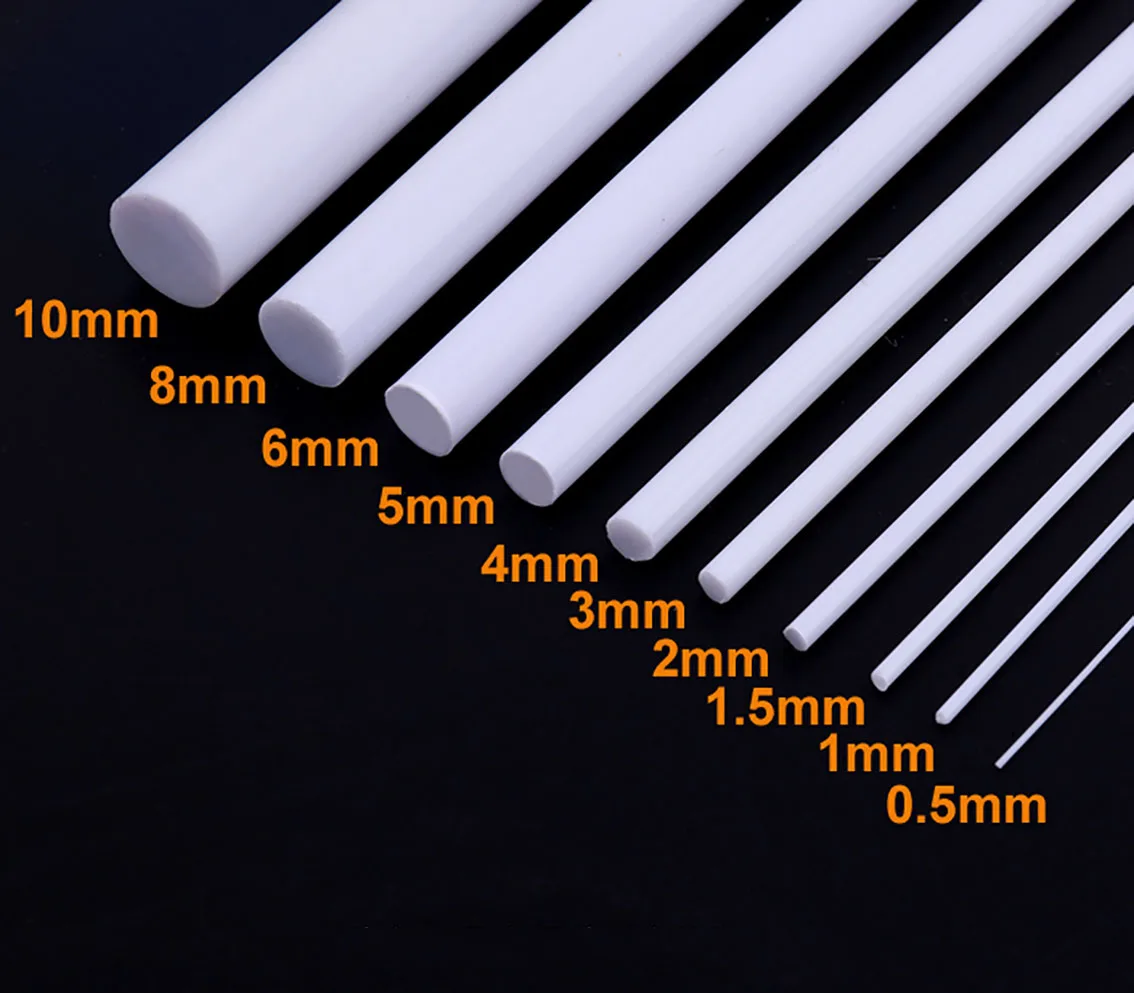 5-50pcs Length 25cm(250mm) Solid ABS Round Rod Plastic Tube Pipe Diameter 1/2/3/4/5/6mm DIY Material for Model Part Accessories