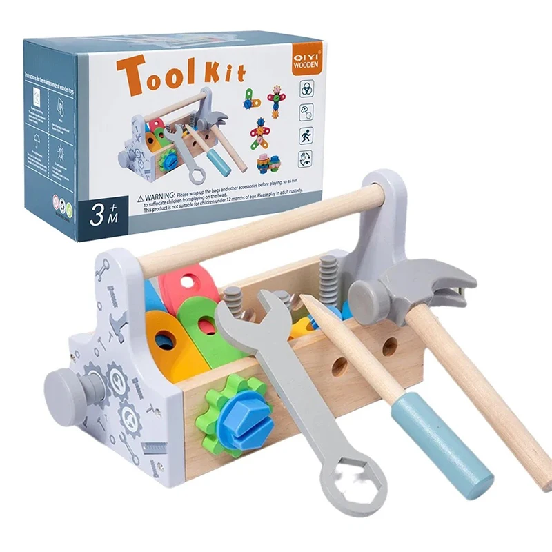 

Wooden Toys Pretend Play Set Children Toolbox Nut---Disassembly Screw Assembly Simulation Repair Educational Sensory