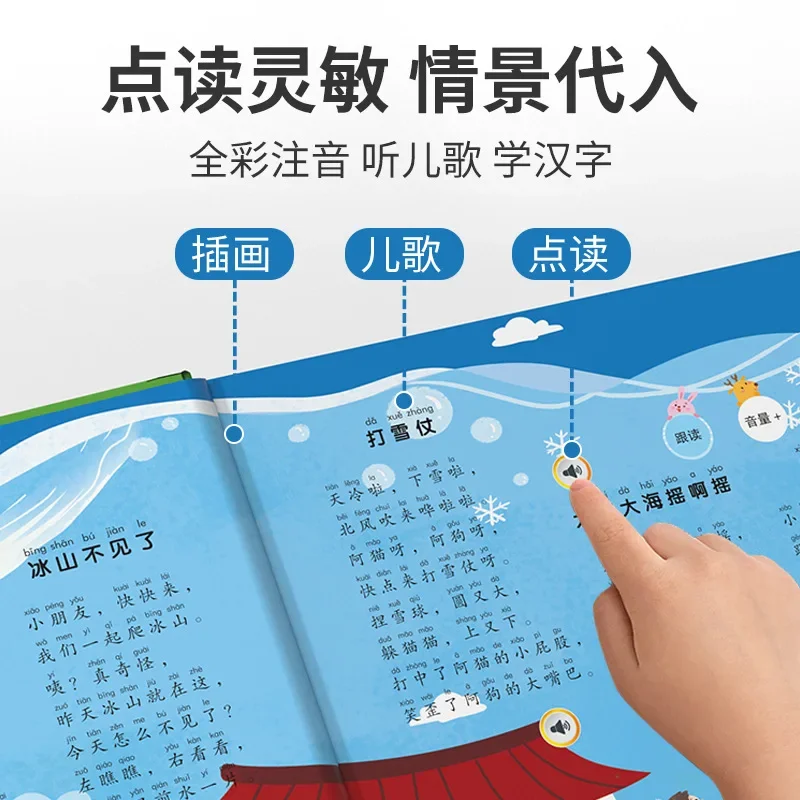 Toddler Chinese Character Recognition Book, Talking Pictograph Sound Book with 1200 Words, Pre-school Enlightenment Book for 0-3