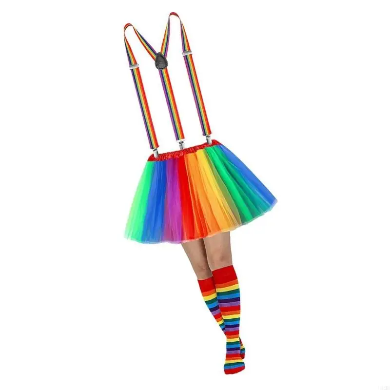 Cosplay -Kostüme Mesh Rock farbenfrohe Girl Rock Outfits Regenbogen Kurzrock