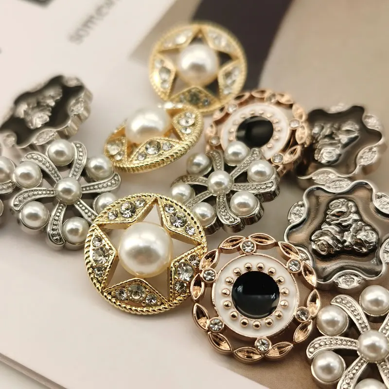 Metal Buttons For Clothing Designers Handmade Luxury Garment Sewing Accessories Pearl Rhinestone Decorate DIY Crafts Supplies