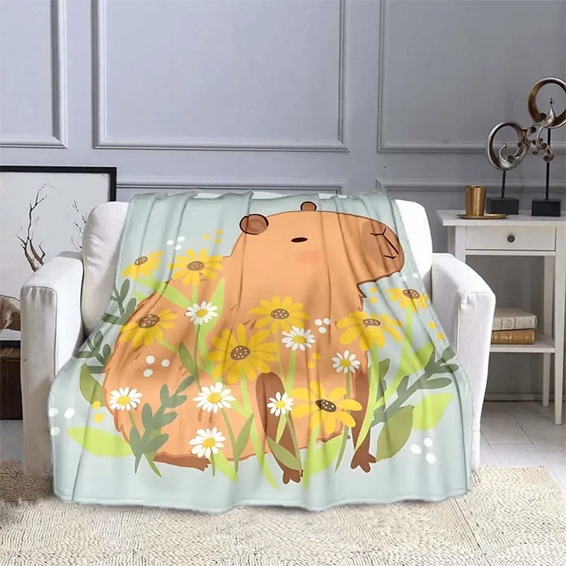 MINISO Capybara Printed Blanket Children Adult Blanket Soft and Warm Bedding for Bed Sofa Outdoor Travel Cover Blanket