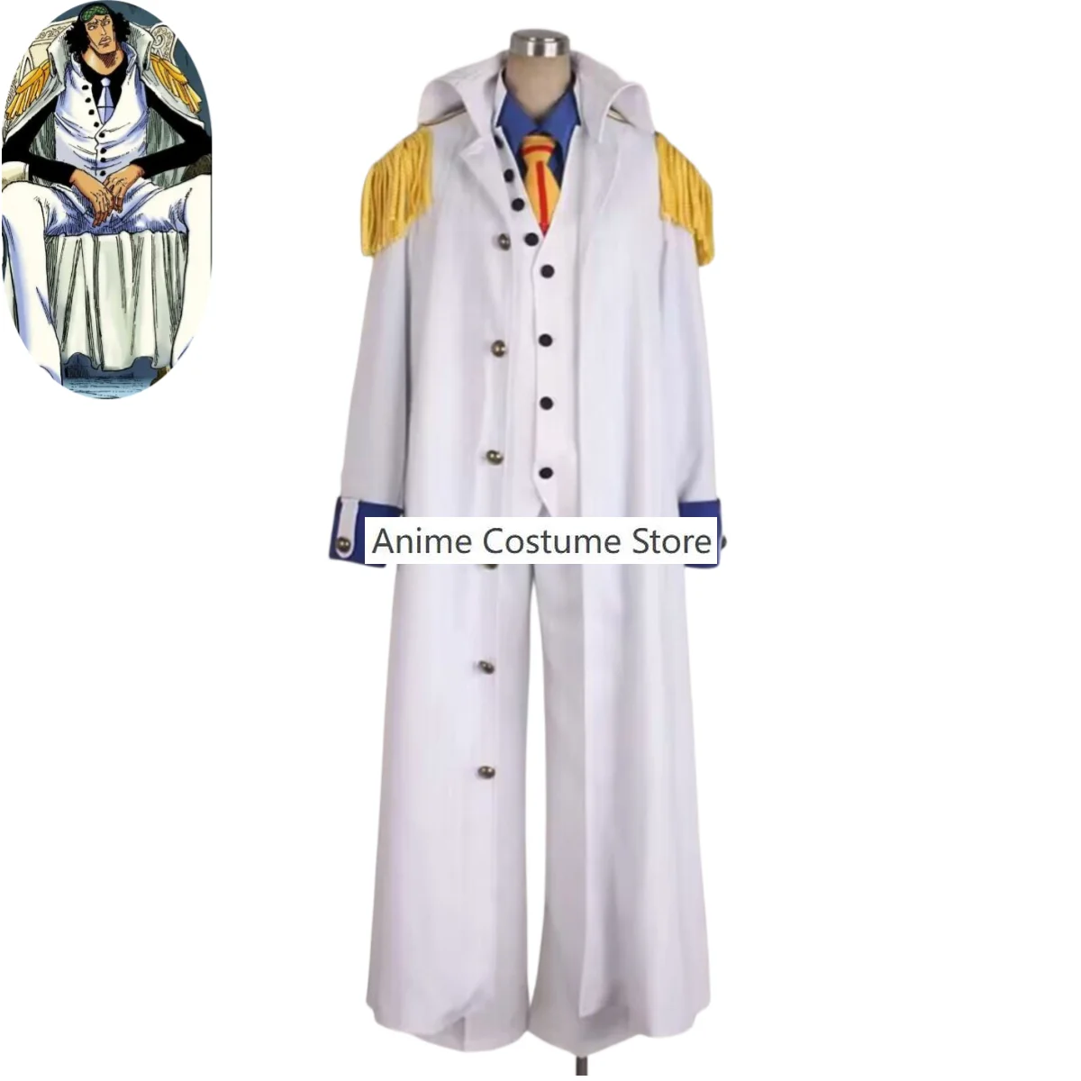 Anime Admiral Aokiji Kuzan Cosplay Costume Marine Military Uniform Long Cloak Adult Man Woman Halloween Masquerade Ball Suit