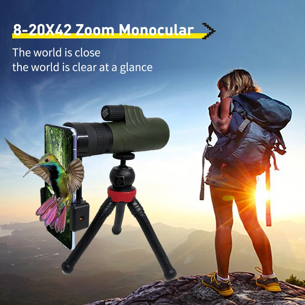 8-20x42mm Super Zoom Telescope Most Powerful Professional Bak4 FMC Lens HD Starscope Monocular