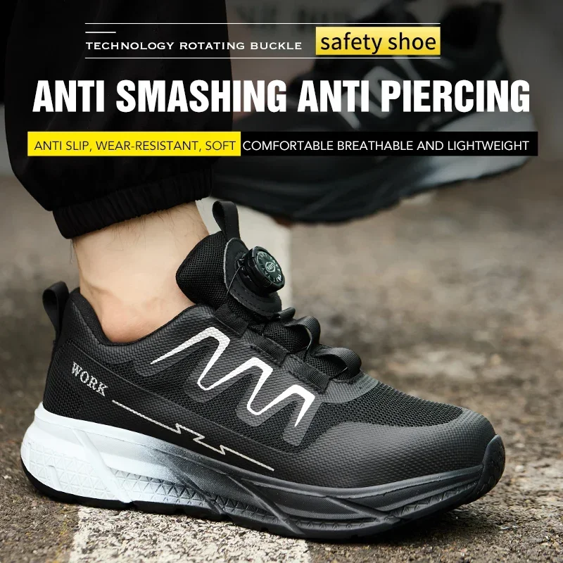 Rotary Button New Safety Shoes For Men Work Shoes High Quality Steel Toe Sneakers Indestructible Construction Work Shoes   ﻿ ﻿