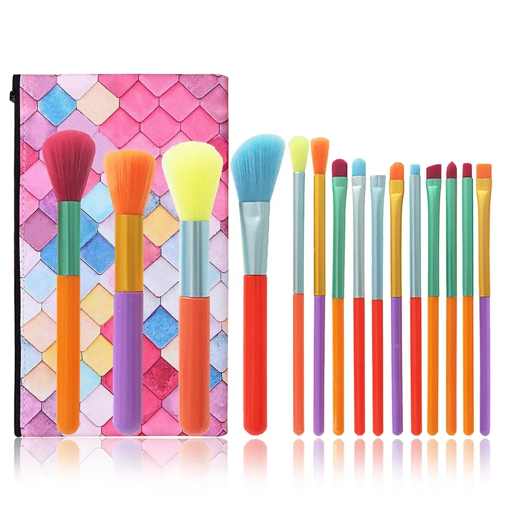 15 PCs Rainbow Color High Quality Makeup Brush Set - Perfect for Eyeshadow, Foundation and Cosmetic Tools