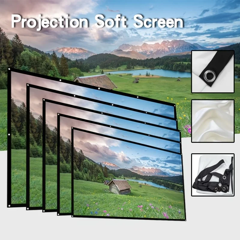 16:9 Foldable Soft Projector Screen 4K 1080P HD Portable Wall Hanging Projection Curtain for Home Theater Outdoor Camping Movie