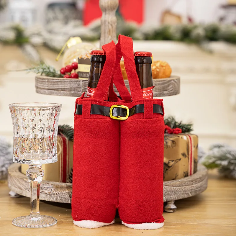 2024 Christmas Red Pants Wine Bottle Bag Santa Claus Handbag Merry Christmas Decor for Home Xmas Ornaments Kids Gifts Navidad