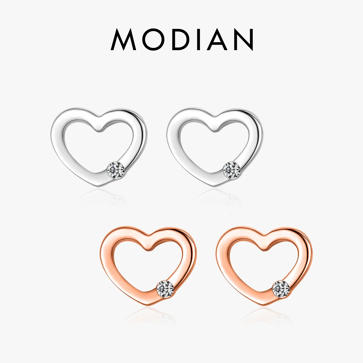 Modian New Summer 925 Sterling Silver Simple Hearts Clear CZ Stud Earrings Fashion Rose Gold Color Ear For Women Fine Jewelry