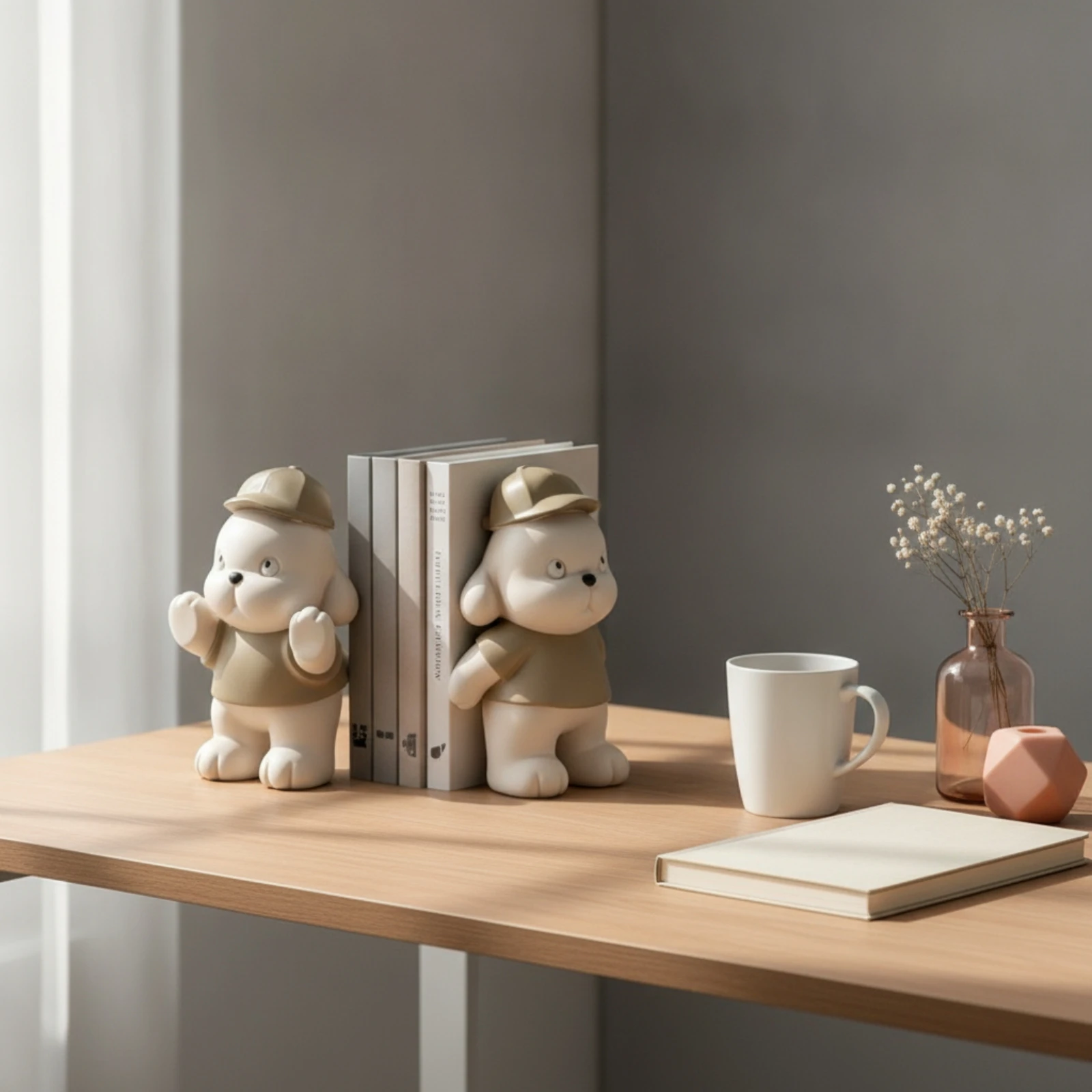 Dog Bookends Sculpted Dog Bookend Bookend Matte Animal Bookends Compact for Bookshelf, Desk