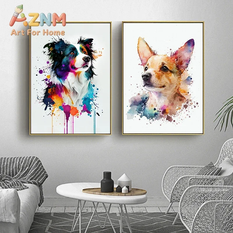 Modern Fashion Popular Watercolor Cute Dog Art　Poster Canvas Print Wall Painting Living Room Bedroom Home Decoration Aesthetics