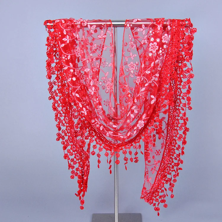 

Fringes Shawl Female Scarf Women Tassel Shawls Scarves Hollow Out Silk Hijab Women Flower Lace Pendant Scarf Wrap Decoration