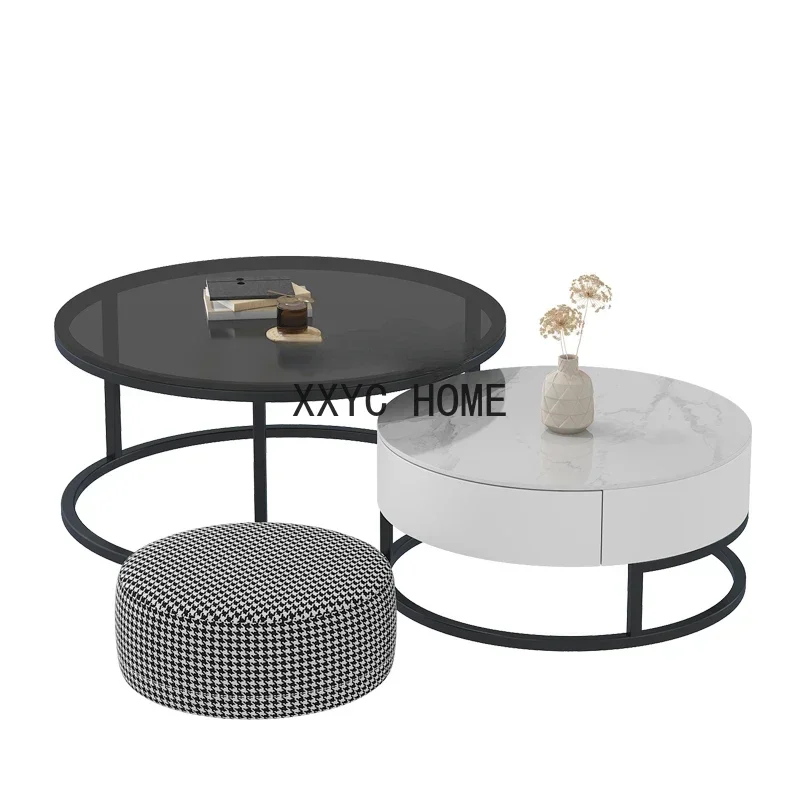 

round Glass Coffee Table Light Luxury Modern Simple Small Apartment Home Minimalist Combination