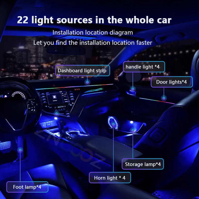 22in1 Car Interior Acrylic Guide Fiber Strip 18 in 1 Backlight Car Ambient Lights RBG 213 Color Decoration Atmosphere Lamp