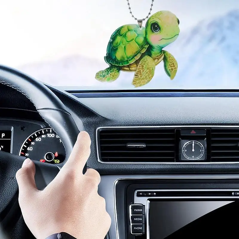 Turtle Car Pendant Cute Cartoon Seaturtle Figurine Interior Supplies Realistic Auto Rearview Mirror Decoration Acrylic Auto