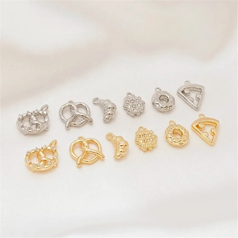 

14K Gold Croissant Heart-shaped Doughnut Pendant, DIY Cake Series Pendant Accessories