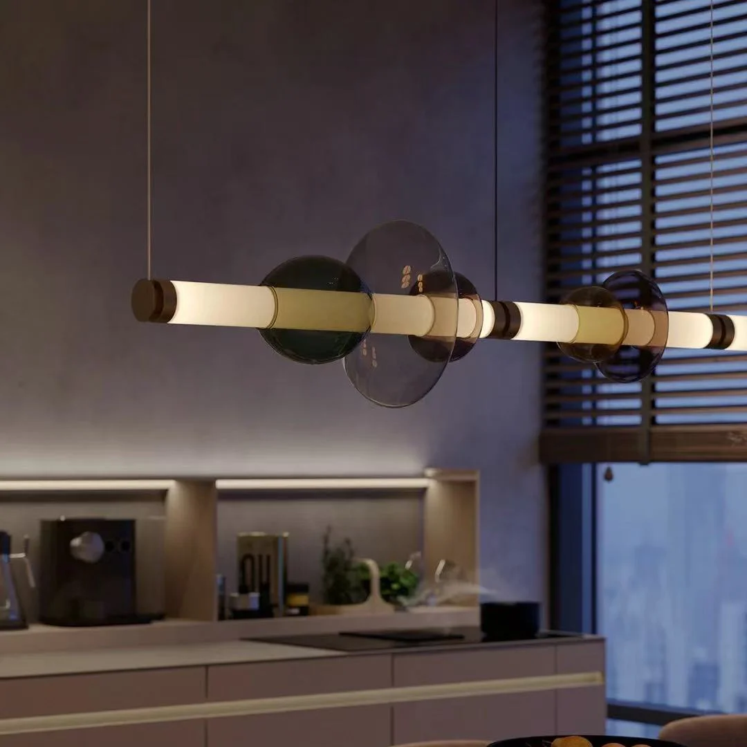 

REVEN Modern Luster Ceiling lamp Pendant Light Customizable Size Long Bar Glass Chandelier for Kitchen Island Hotel Villa