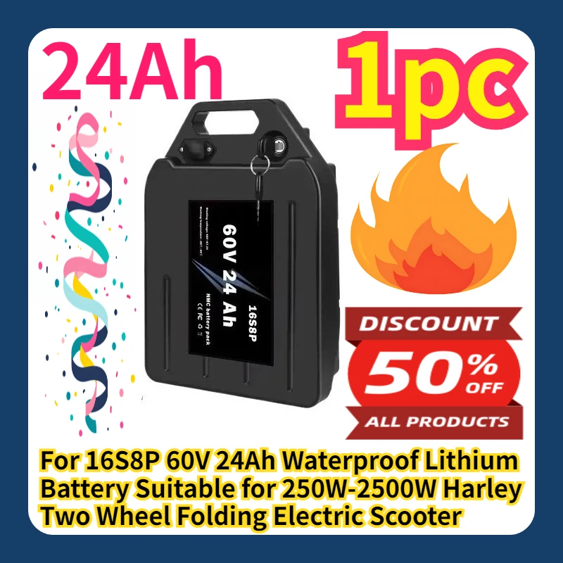 

For 16S8P 60V 24Ah Waterproof Lithium Battery Suitable for 250W-2500W Harley Two Wheel Folding Electric Scooter