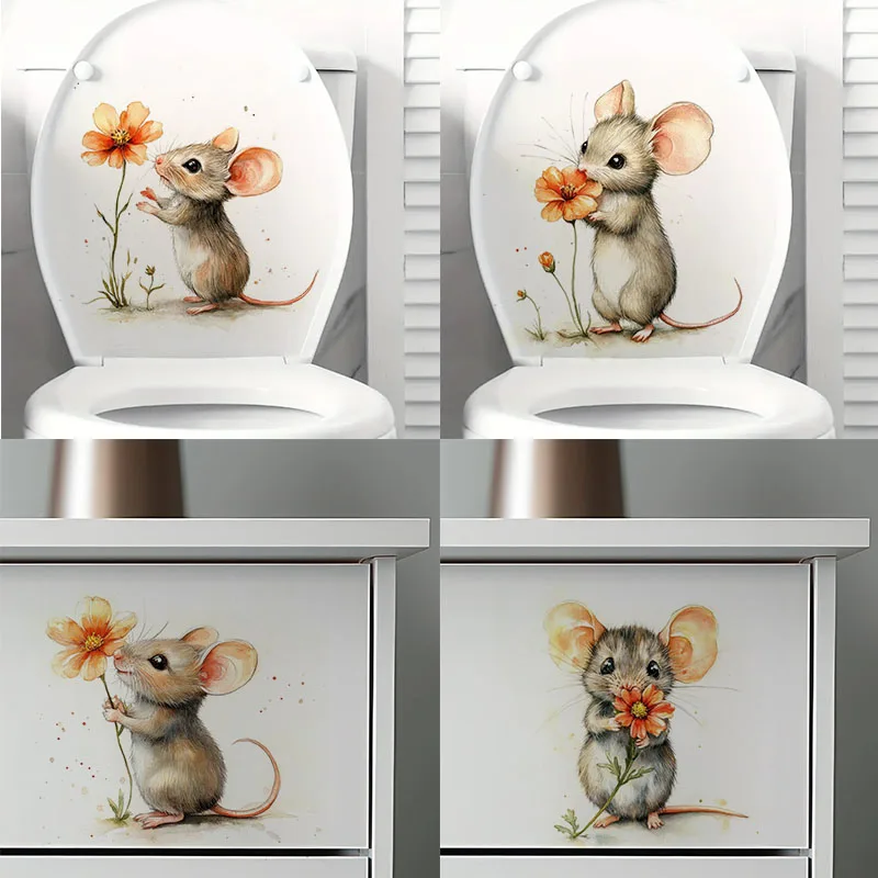 

T394# Cute Cartoon Rat Toilet Stickers Decoration for Living Room, Wall, Bedroom, and Home Decor Car Decals Self-Adhesive