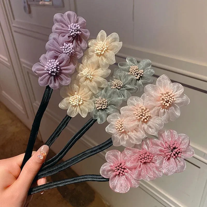 Elegant Fashion Flower Pearl Hairpin Bun Maker Twist Headband Lazy Hair Accessories Women Hairstyle Hair Stick Banquet 1pcs New