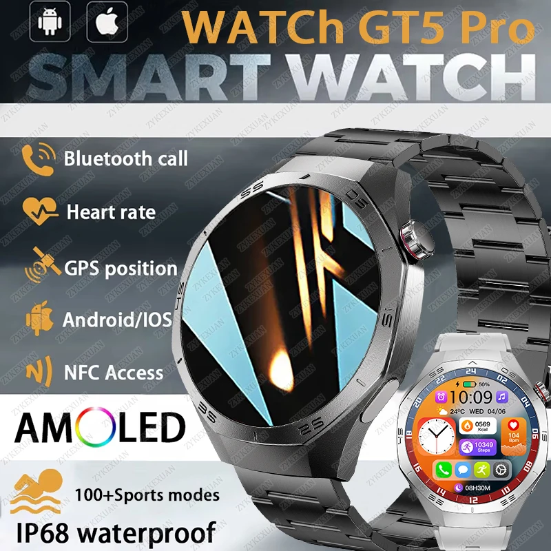 

Новинка 2025 года для Huawei GT5 Pro, умные часы для мужчин, AMOLED-экран, GPS, траектория движения, пульс, Bluetooth-звонки, умные часы, водонепроницаемые